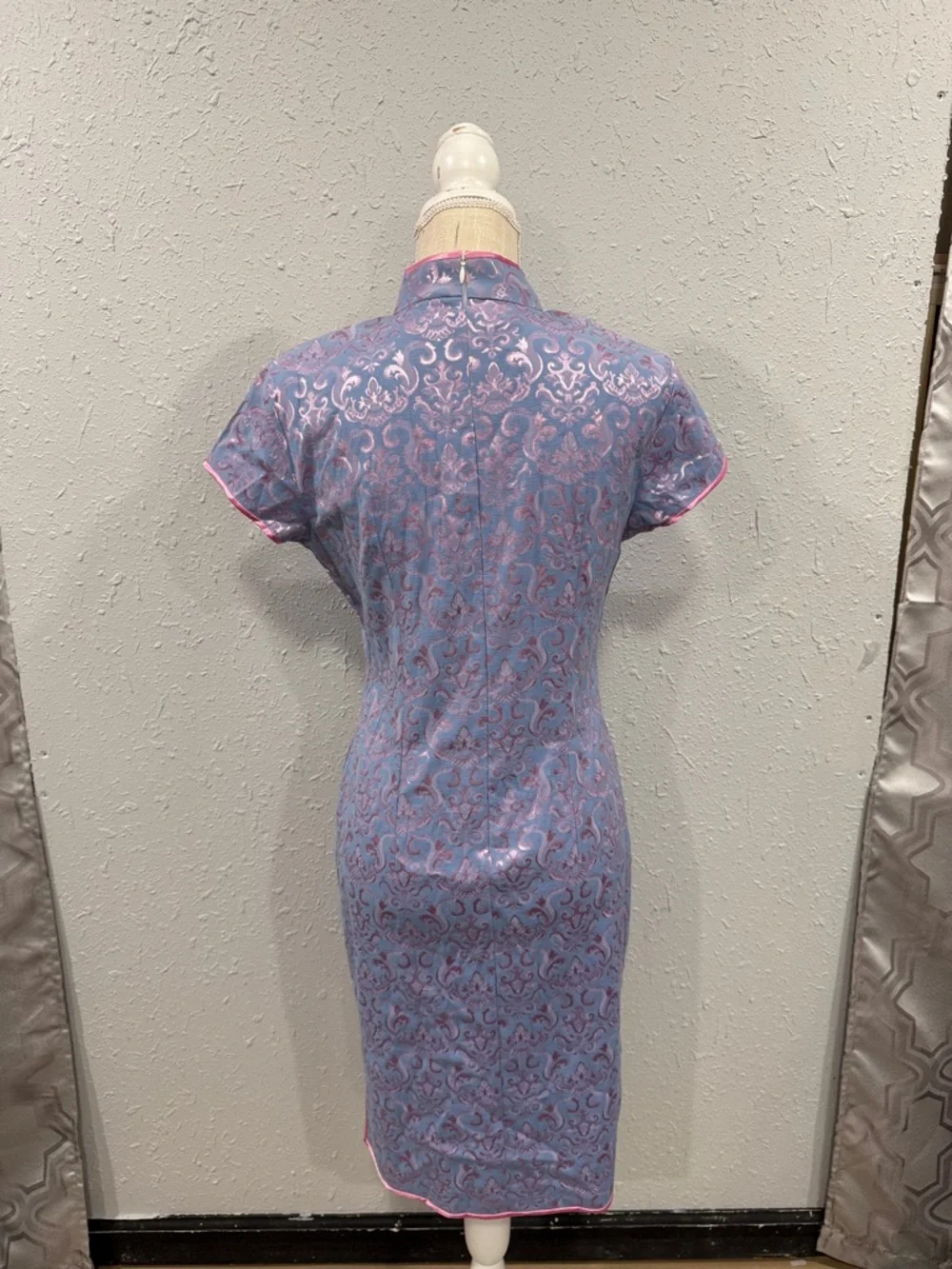 Lavender Midi Cheongsam Dress with‎ Pink Trim Y2K Style